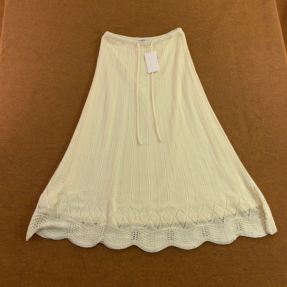 Yakira Bella Womens XS Off White Pointelle Scalloped Kelly Skirt NWT